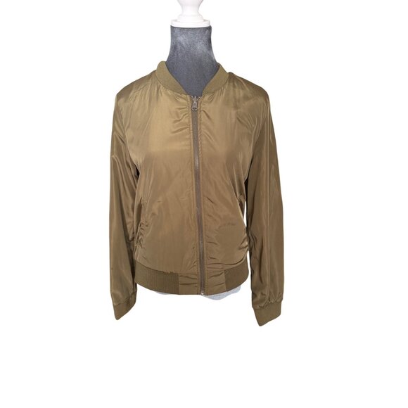 Reversible Olive Green & Camouflage Womens Bomber Jacket Size S Lightweight Poly - Picture 1 of 4